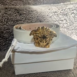 Versace White Medusa Leather Belt